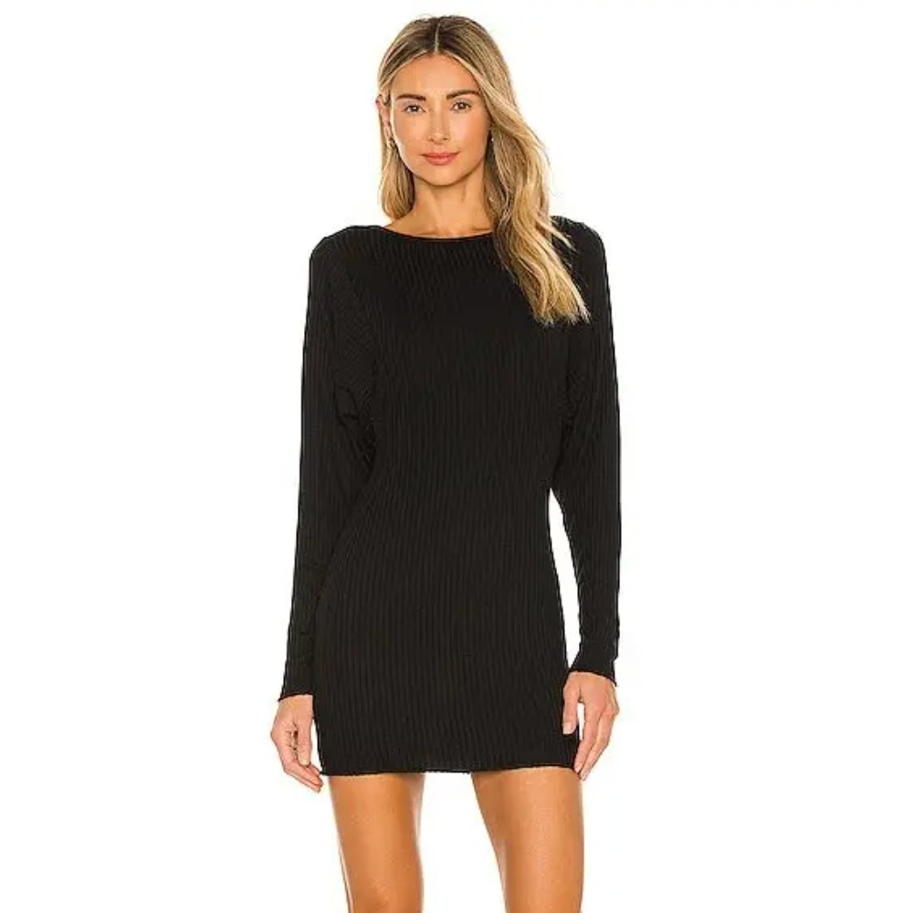 Lovers and Friends Black Ribbed Knit Dolman Sleeve Mini Dress Size S Made in USA
